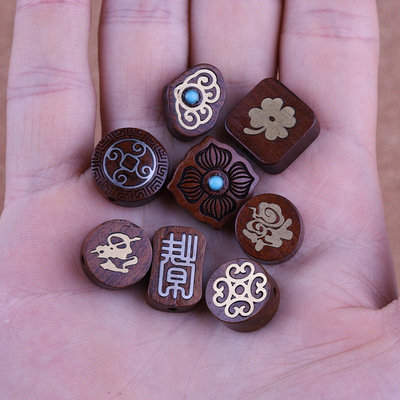 檀木配件祥云镶嵌金属银铜桃花福