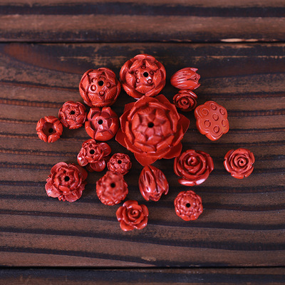 天然高含量朱砂平底穿孔小配件