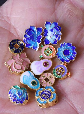 景泰蓝18K强保色蓝色烧蓝蝴蝶祥云四叶草扁兔子隔珠diy手链配件