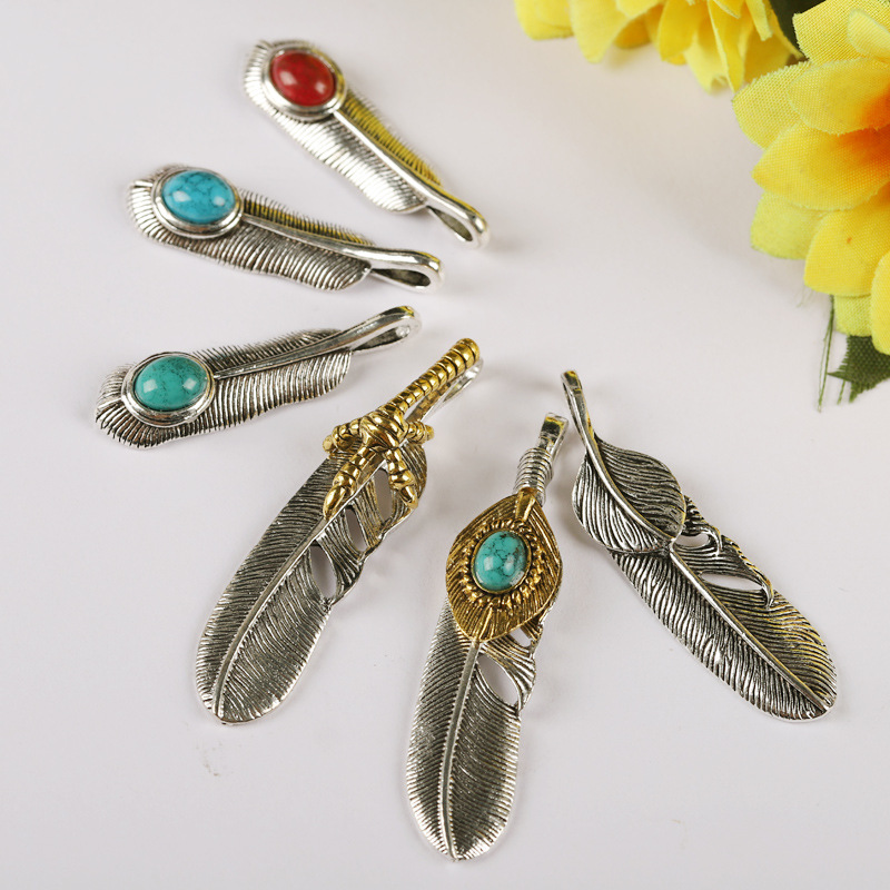 diy羽毛挂坠文玩星月菩提藏银