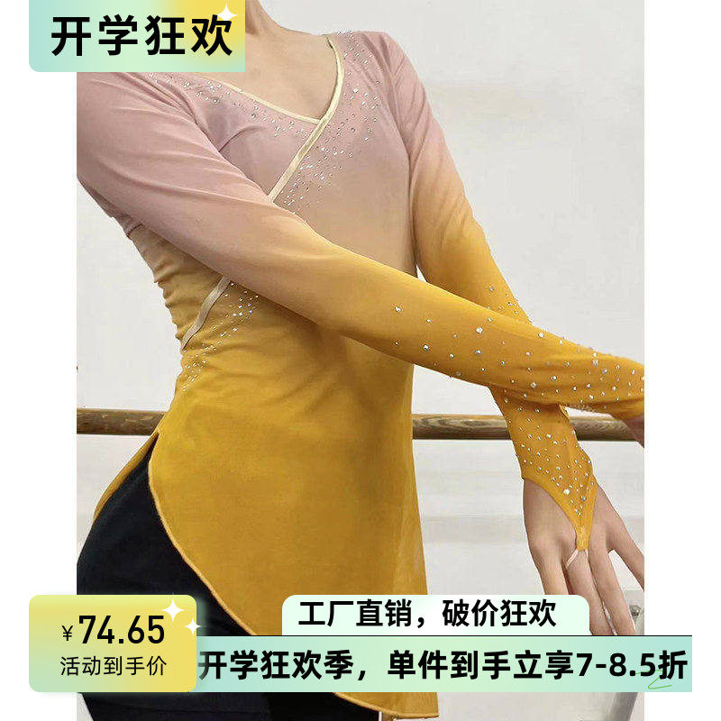 舞依艺库古典舞蹈练功服女网纱身韵纱衣飘逸基训艺考战袍修身加钻