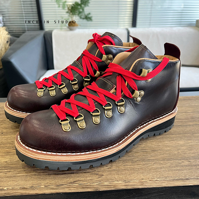 特制蜡感牛皮厚沿条橡木软底男士中高帮休闲鞋 男户外复古马丁靴