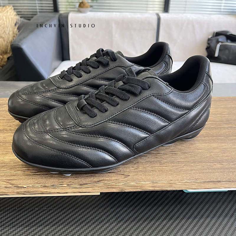 复古风潮 手工纳帕牛皮男士复古训练鞋 男机能足球风格薄底休闲鞋