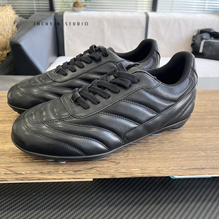 薄底休闲鞋 复古风潮 男机能足球风格 复古训练鞋 手工纳帕牛皮男士