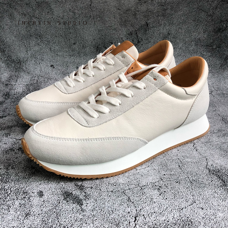 北欧简约头层小牛皮男士软底鞋 男休闲鞋跑鞋小白鞋