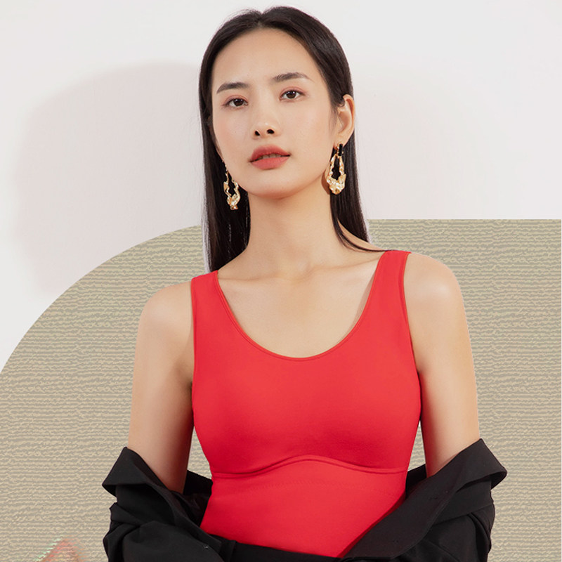 芝己加绒保暖背心带杯垫一体长款大胸显小打底女蚕丝乳胶免穿内衣