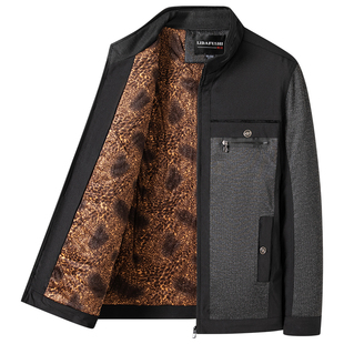 新款秋冬中年男士立领夹克衫爸爸装加绒加厚外套中老年宽松薄棉衣