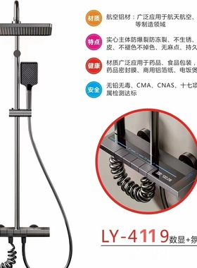 龙洋LY-4119枪灰色数显+氛围灯四功能琴键花洒太空铝材质恒温花洒