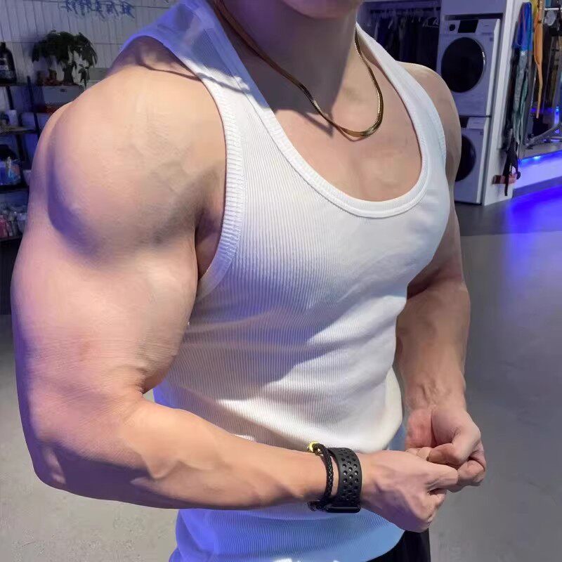 夏季美式螺纹男士健身吸汗背心