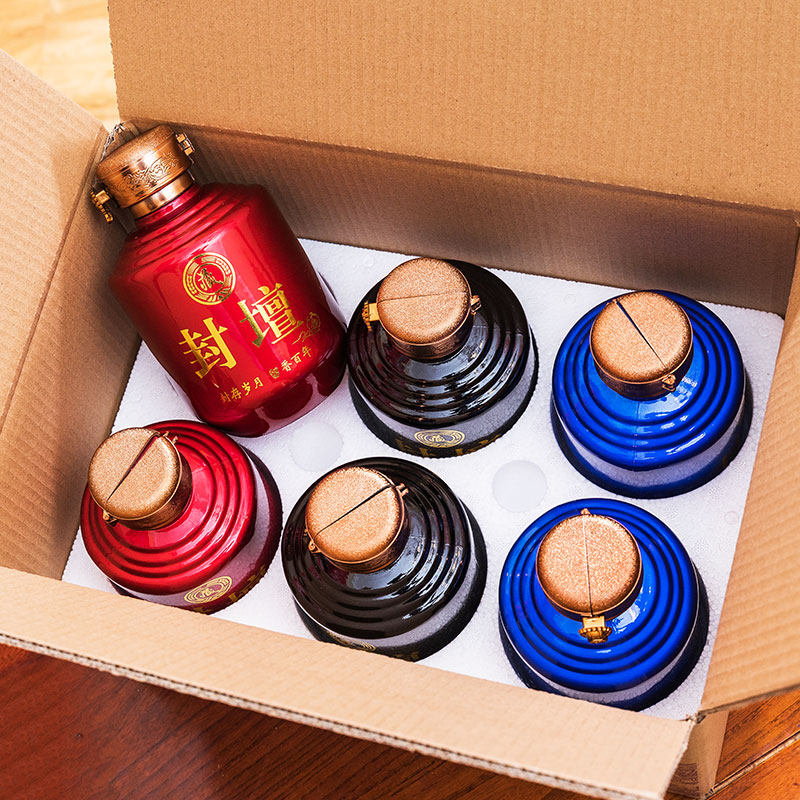 包邮 复古1斤原浆封坛酒瓶6瓶泡沫套装玻璃瓶白酒空瓶陶瓷瓶500ml