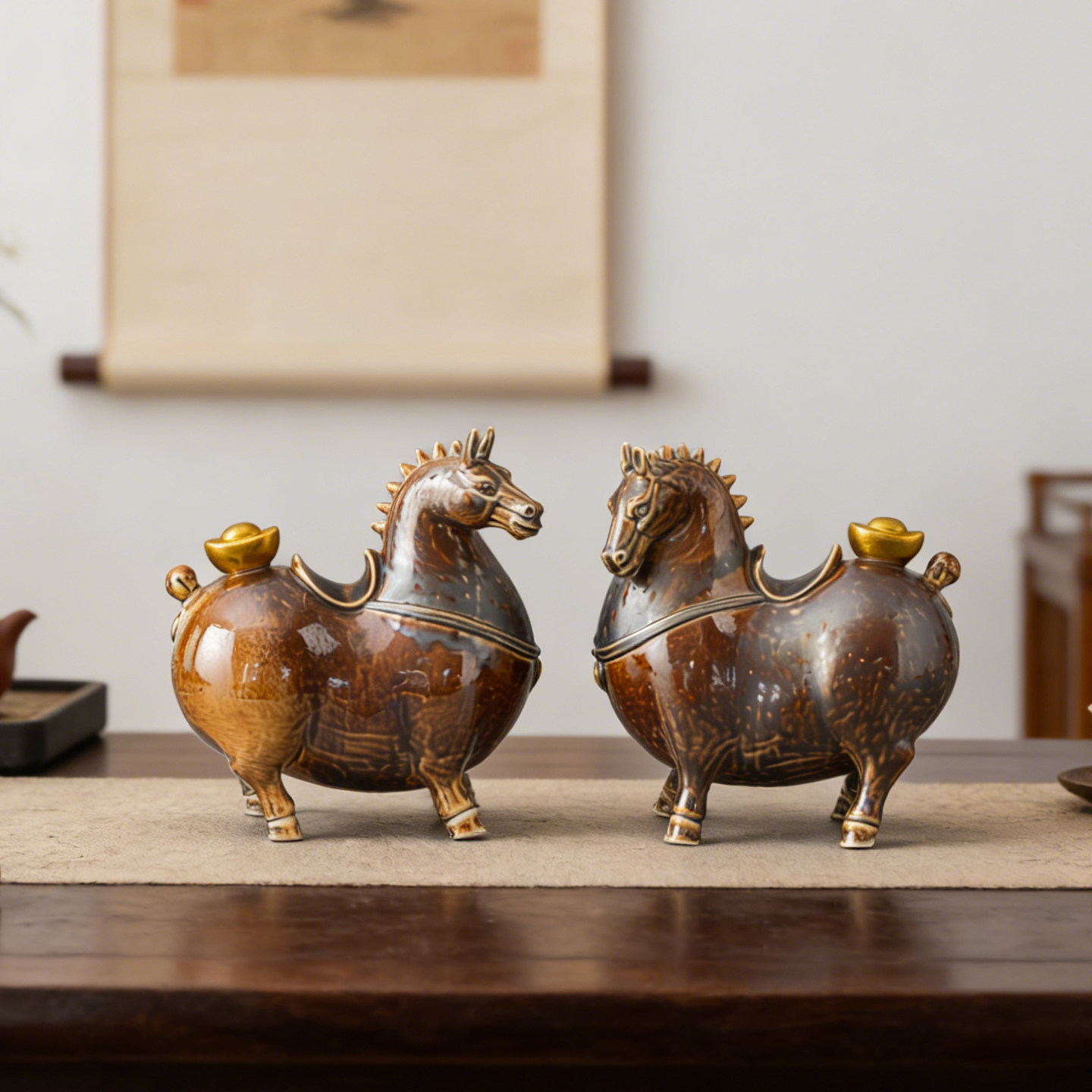 窑变陶瓷唐马摆件一对马到成功客厅玄关办公室桌面装饰工艺品,家居饰品,桌面摆件,淘宝优惠券,粉丝福利购,淘宝优惠卷