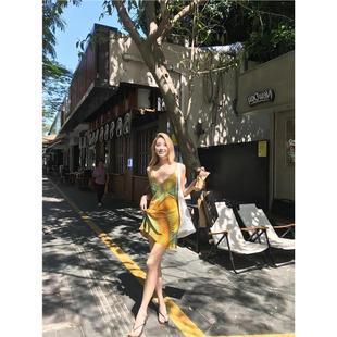 波西米亚连衣裙印花吊带裙女夏季性感辣妹收腰短裙裙子夏天连衣裙