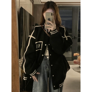 黑色广州棒球服外套女款春秋款早秋穿搭2025新款秋季中长款初秋薄