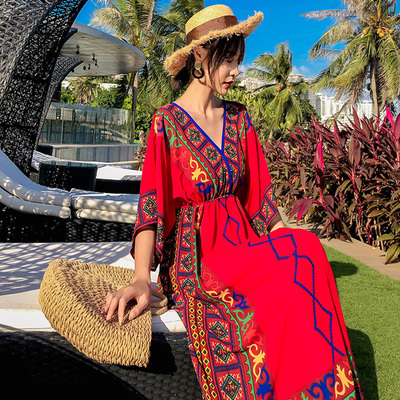 名族风显瘦显瘦花色民族风沙滩裙