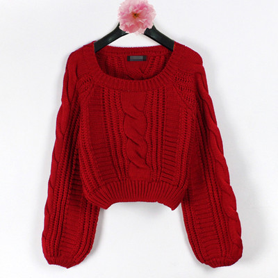 灯笼袖短款粗线韩版潮春装毛衣