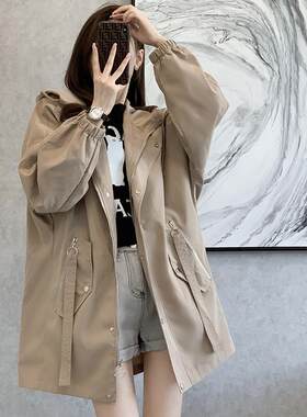 时尚中长款风衣外套女显瘦英伦风大码胖MM收腰夹克春秋天显高风衣