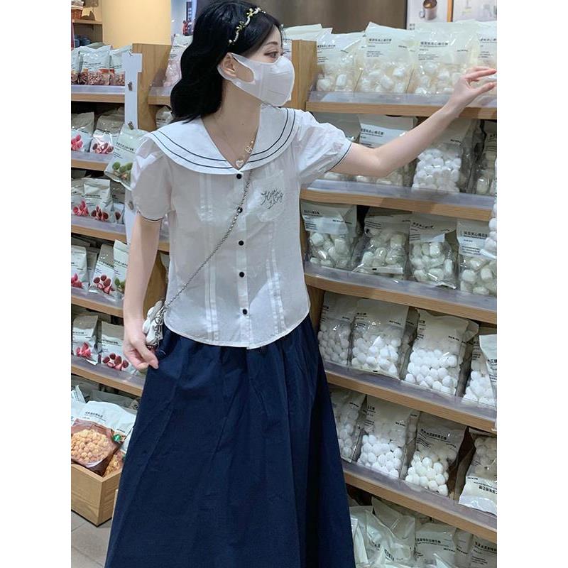 少女学院风套装裙夏海军领短袖衬衣初高中学生甜美复古气质连衣裙