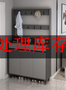 意式轻奢鞋柜家用门口门厅柜大容量带挂衣架灰色多功能进门储物柜
