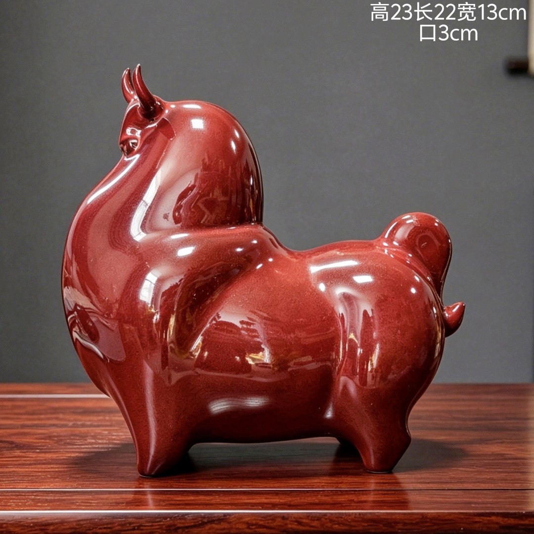 红色牛摆件装饰品吉祥物生肖牛年礼品摆设创意陶瓷家居客厅招财