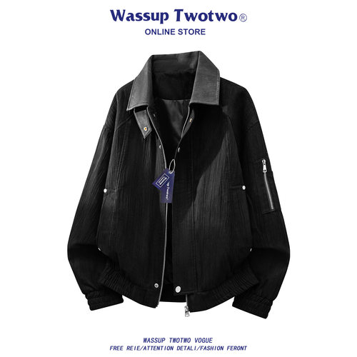 WASSUP TWO TWO撞色翻领夹克男款2026春季新款宽松高级感痞帅外套