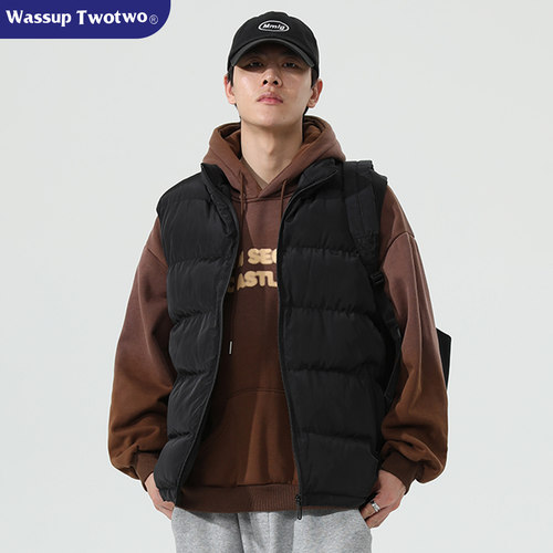 WASSUP TWO TWO冬季复古纯色设计感无袖棉衣马甲宽松百搭保暖棉服