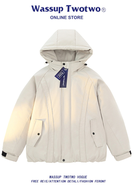 WASSUP TWO TWO连帽羽绒棉服男款秋冬季加厚加绒宽松潮流外套棉袄