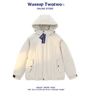秋冬季 TWO连帽羽绒棉服男款 加厚加绒宽松潮流外套棉袄 TWO WASSUP