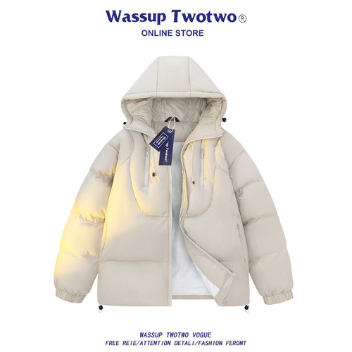 WASSUP TWO TWO美式复古纯色连帽棉服男秋冬新款防寒保暖棉衣外套
