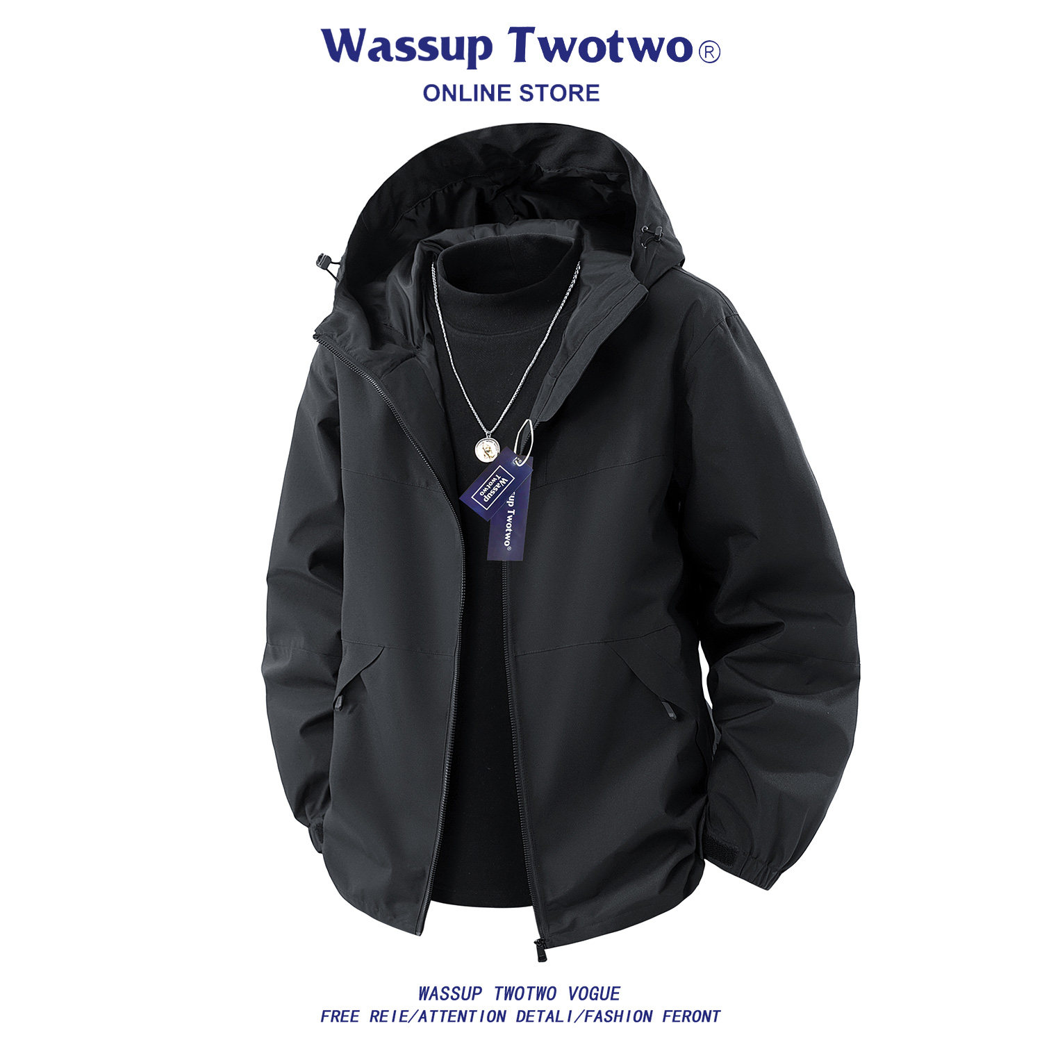 WASSUP TWO TWO夹克外套男春秋季新款大码户外韩版潮流冲锋登山服