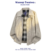 痞帅情侣款 WASSUP 皮衣外套 复古双面穿夹克男款 春秋季 TWO TWO美式