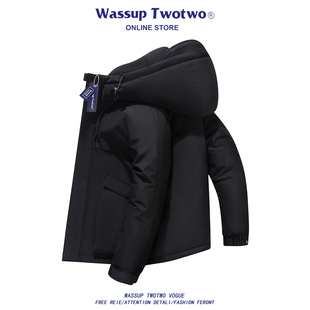 连帽加厚宽松户外情侣工装 WASSUP 羽绒服男短款 TWO冬季 面包服 TWO