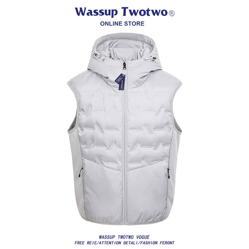WASSUP TWO TWO2025年冬季机能风纯色轻薄羽绒马甲男宽松羽绒外套
