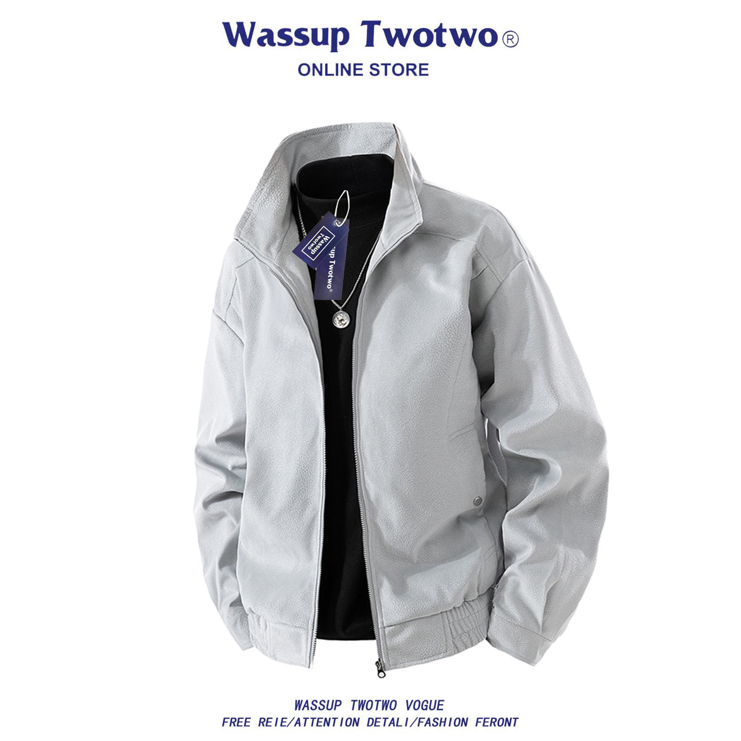 WASSUP TWO TWO工装立领夹克男2026新款春秋宽松加肥大码冲锋外套,男装,夹克,淘宝优惠券,粉丝福利购,淘宝优惠卷