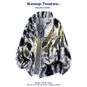 WASSUP 舒适宽松上衣 慵懒风立领扎染毛绒外套男秋冬季 TWO TWO美式