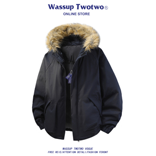 男女羽绒服情侣款 TWO冬季 加厚保暖鹅绒毛领派克服外套 TWO WASSUP