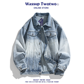TWO TWO美式 复古渐变牛仔外套男春秋款 WASSUP 高级感痞帅工装 夹克