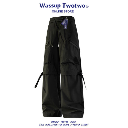 WASSUP TWO TWO潮牌户外登山大口袋冲锋工装裤春秋宽松休闲阔腿裤
