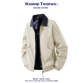 TWO TWO美式 高街假两件拼接夹克秋季 WASSUP 潮流加肥大码 休闲外套