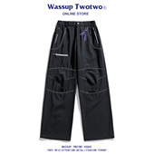 TWO 春秋季 TWO美式 WASSUP 防风防泼水褶皱直筒裤 子男款 痞帅伞兵裤