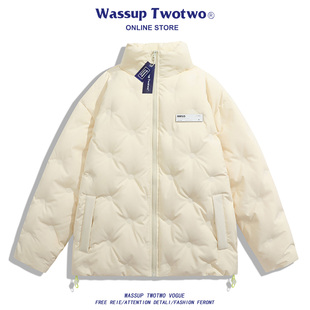 轻薄冬季 TWO菱形格羽绒服男款 宽松加厚青少年情侣外套 TWO WASSUP