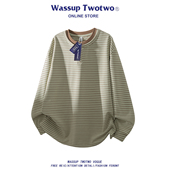 TWO TWO假两件V领撞色条纹长袖 T恤秋季 WASSUP 德绒新款 老钱风卫衣