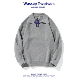 秋冬宽松慵懒风情侣高级感针织衫 TWO翻领保暖毛衣男士 TWO WASSUP