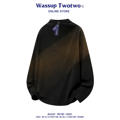 WASSUP TWO TWO秋冬季休闲圆领卫衣男美式复古纯色慵懒风打底上衣