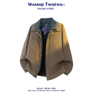 TWO 情侣保暖工装 TWO美式 秋冬季 外套 假两件潮牌羽绒服男款 WASSUP