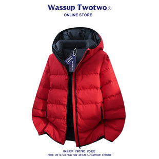 加厚棉衣情侣外套美式 TWO潮牌连帽羽绒棉服男冬季 棉袄 TWO WASSUP