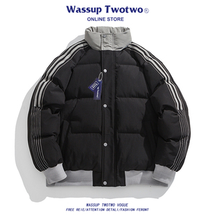 撞色拼接立领棉衣男复古情侣宽松保暖百搭棉服 TWO冬季 WASSUP TWO