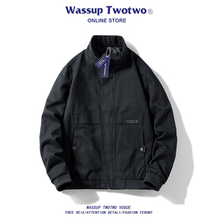 TWO 时尚 TWO美式 春秋季 宽松休闲上衣 复古痞帅夹克外套男款 WASSUP