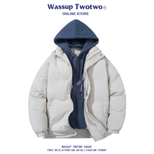 青少年工装 TWO假两件棉服外套男女秋冬季 冲锋加厚夹克 TWO WASSUP