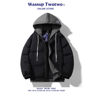 冬季 WASSUP 假两件羽绒棉服男款 TWO美式 宽松休闲情侣棉衣外套 TWO