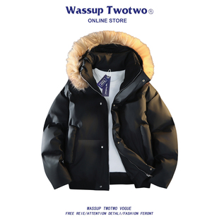 冬季 WASSUP 复古毛领连帽棉服男女款 TWO美式 加厚保暖派克外套 TWO